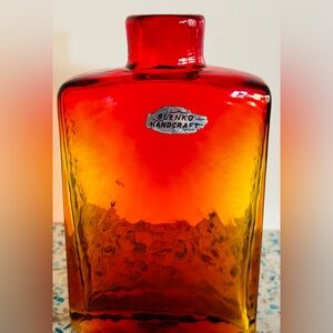 1965 BLENKO #6523 FLASK/DECANTER TANGERINE  JOEL P MYERS, NO STOPPER